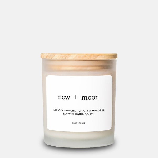 New Moon Intention Candle Frosted Glass (Hand Poured 11 oz)
